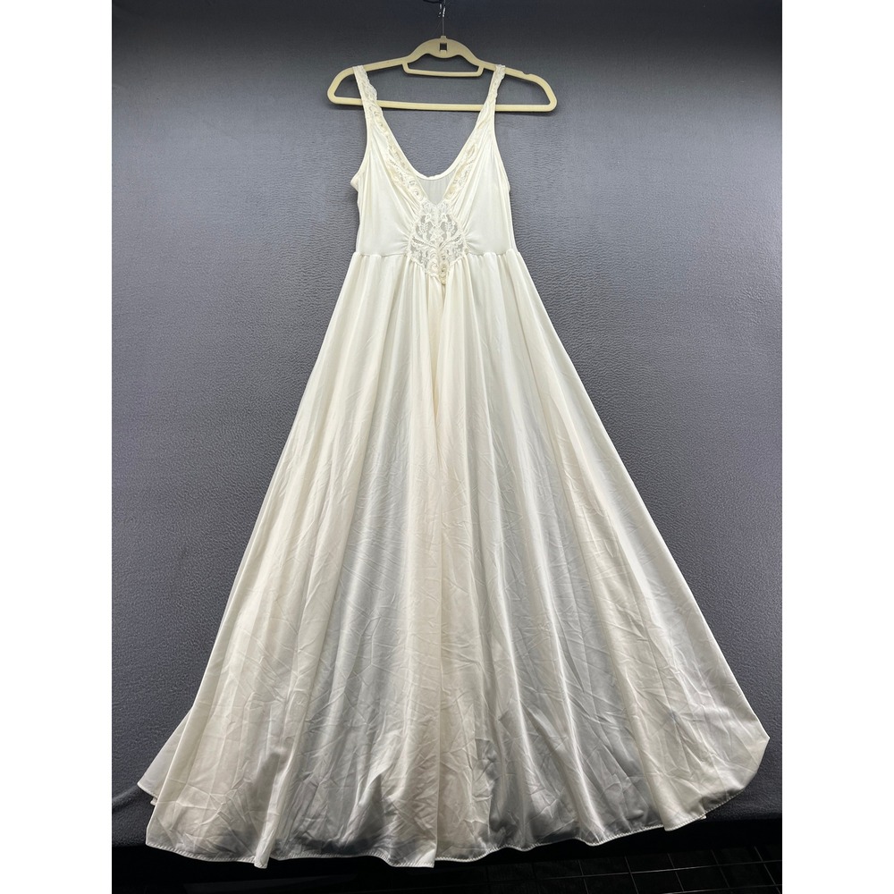 VTG Olga Nightgown Womens 2XL Cream Lace Trim Maxi Style 98270 Sleeveless 70s